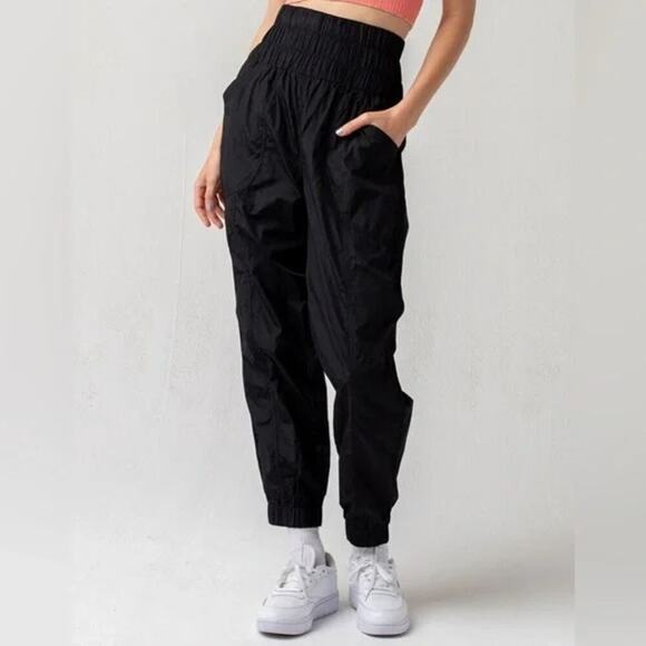 Free People FP Movement The Way Home Pants Large Nylon Track Pants Joggers Black - Picture 1 of 7